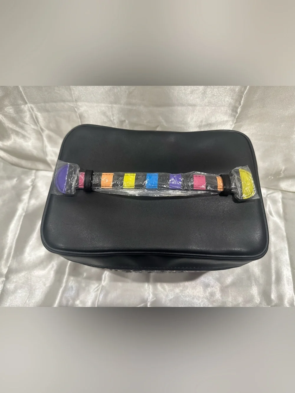 Victoria's Secret Black Cosmetic Train Case with Rainbow Stripe Pouch